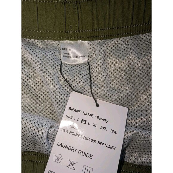 Men’s Biwisy Swim Trunks Size Medium Olive Green Pockets Mesh Lining, NWT - Picture 7 of 7